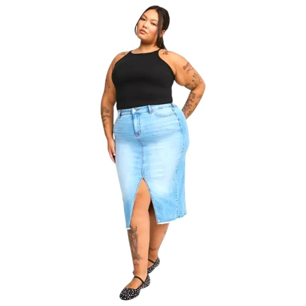 TORRID Plus Size Denim Front Slit Midi Skirt Size 16